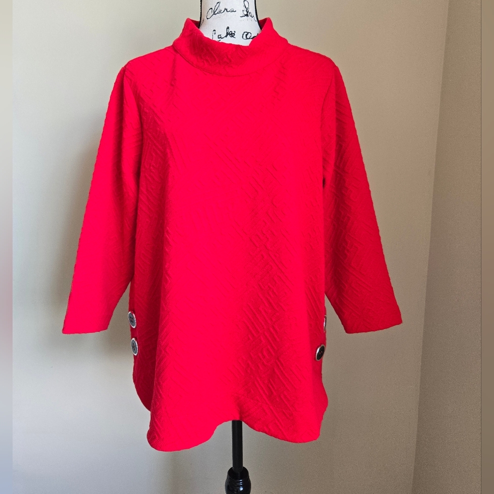 Ali Miles Tunuc Top Womens XL Petite Red Textured Mock Neck